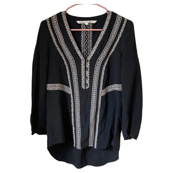 VERONICA BEARD Loreto Embroidered Silk Blouse Size 4 - Picture 1 of 7